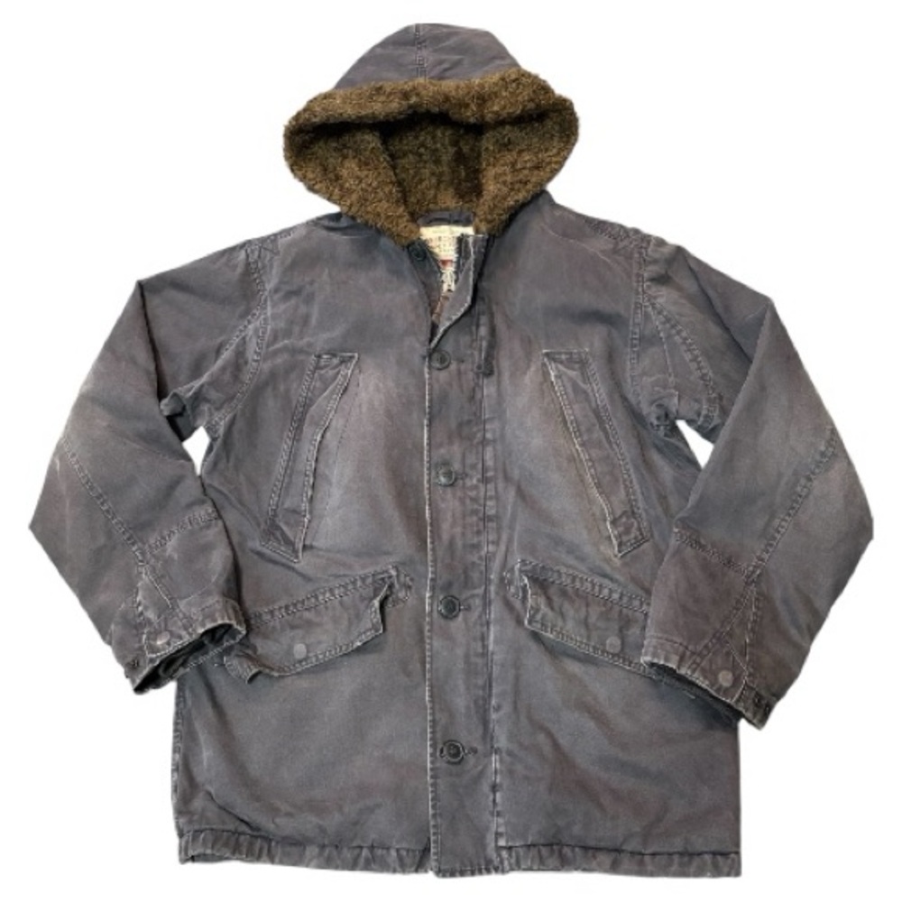 VTG Abercrombie & Fitch Gray Hooded Military Faux fur lined Jacket Size M